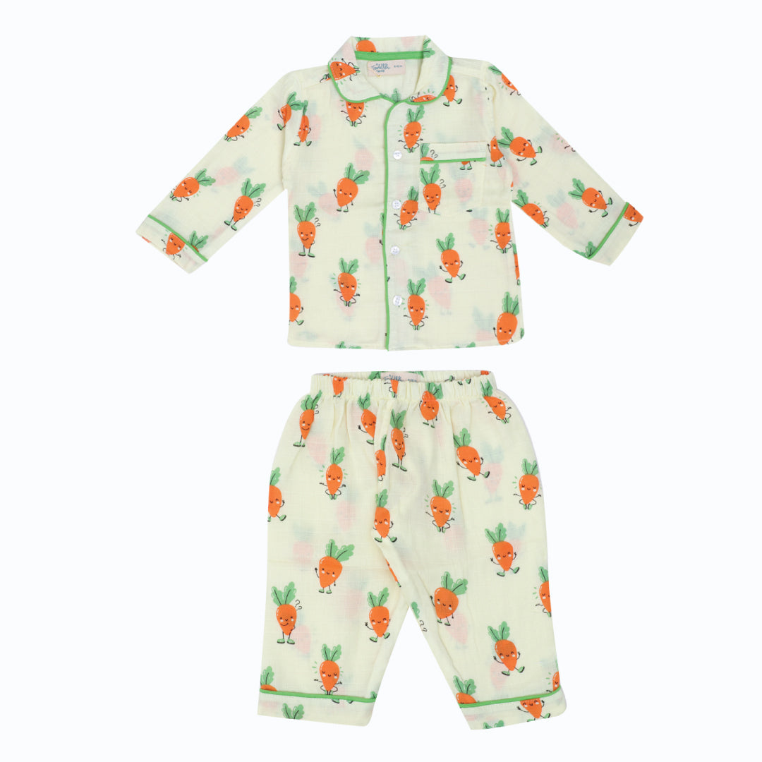 Carrot Cuddles - Muslin Full Sleeve Sleep Suit for babies and kids (Unisex)