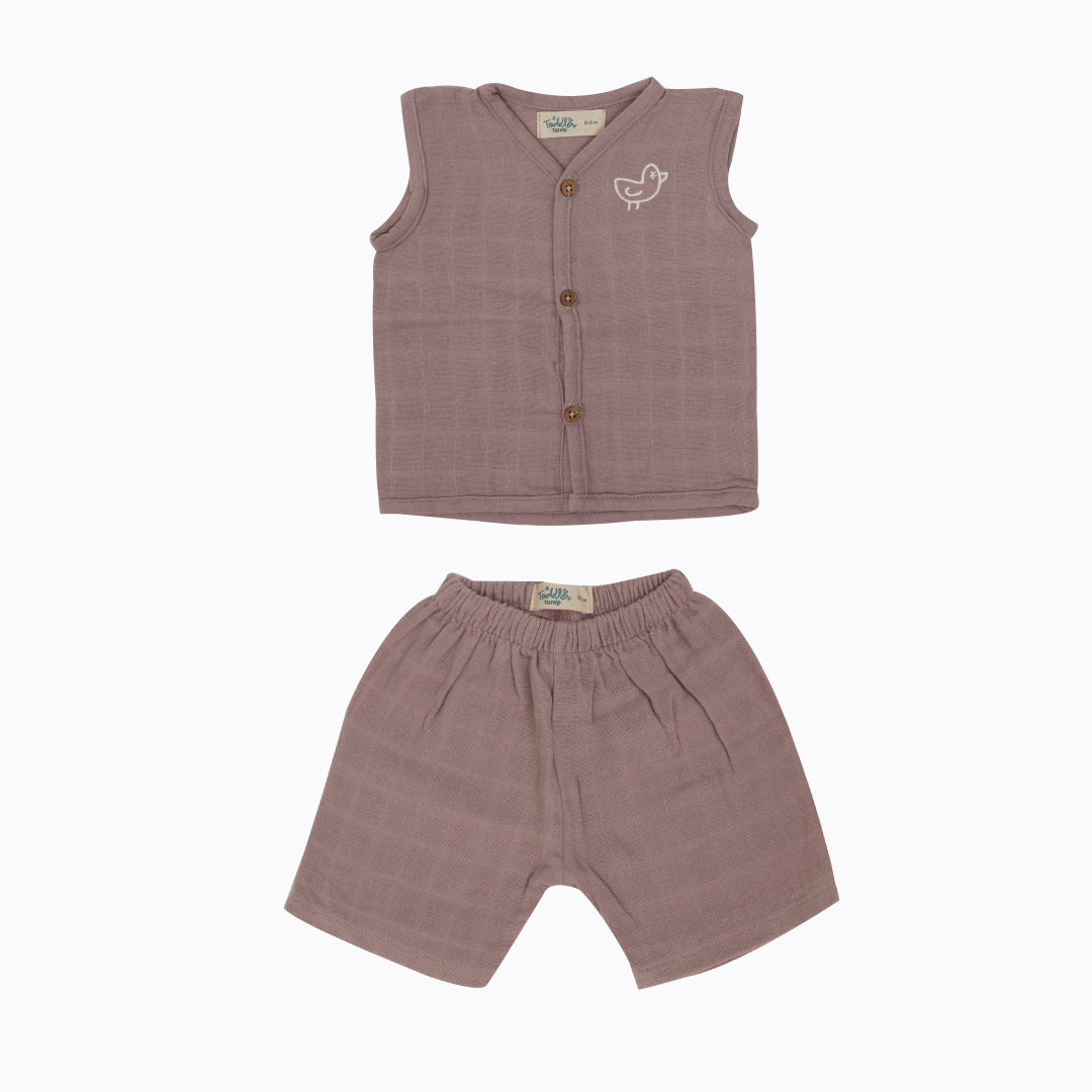 Mauve Bird - Plain Muslin Jabla and Shorts for Babies and Toddlers