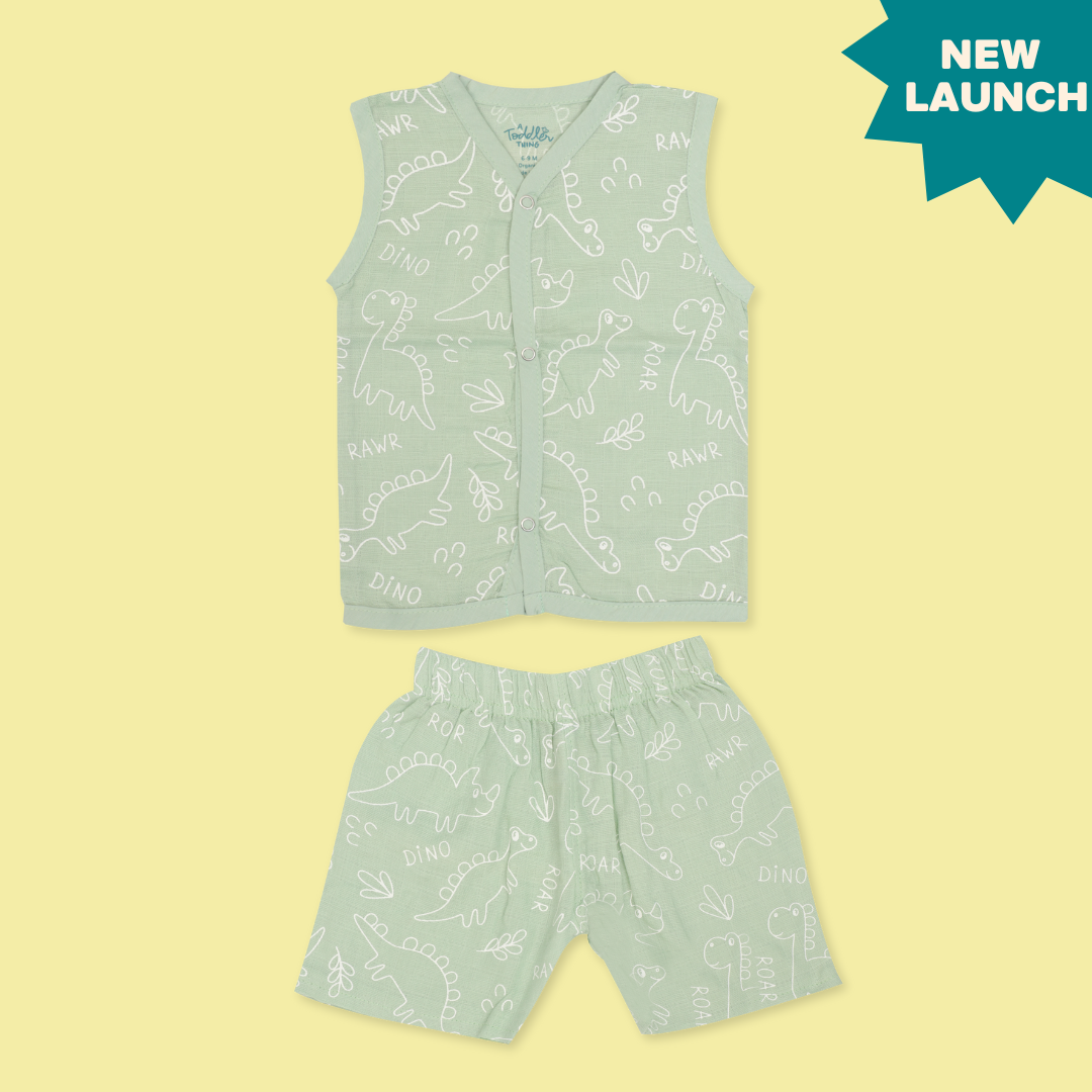 Jurassic Jots - Dyed Muslin Jabla and Shorts for Babies and Toddlers