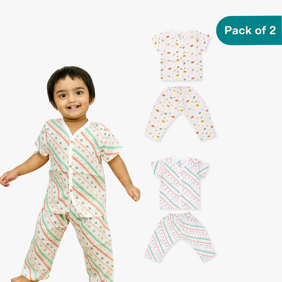 Roar in the Woods (Pack of 2) - Muslin Sleep Suit for babies and kids (Unisex)