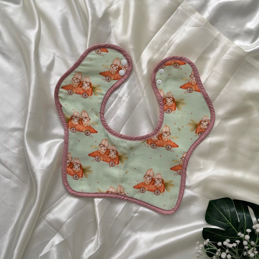 Bunny rides - Muslin Bib ( 6 - 12 Months )