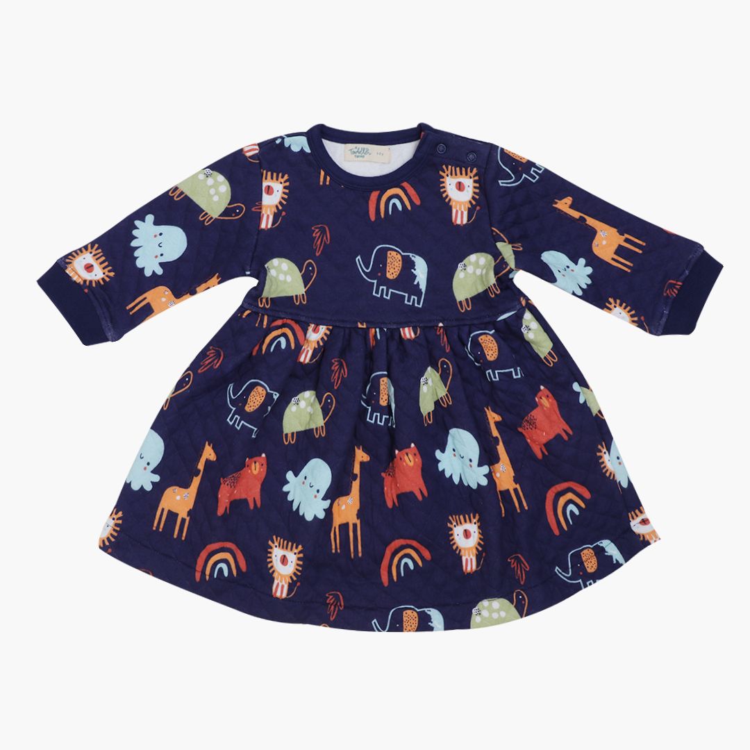 Cuddle Monster - Quilted Full sleeve Frock and pants for girls