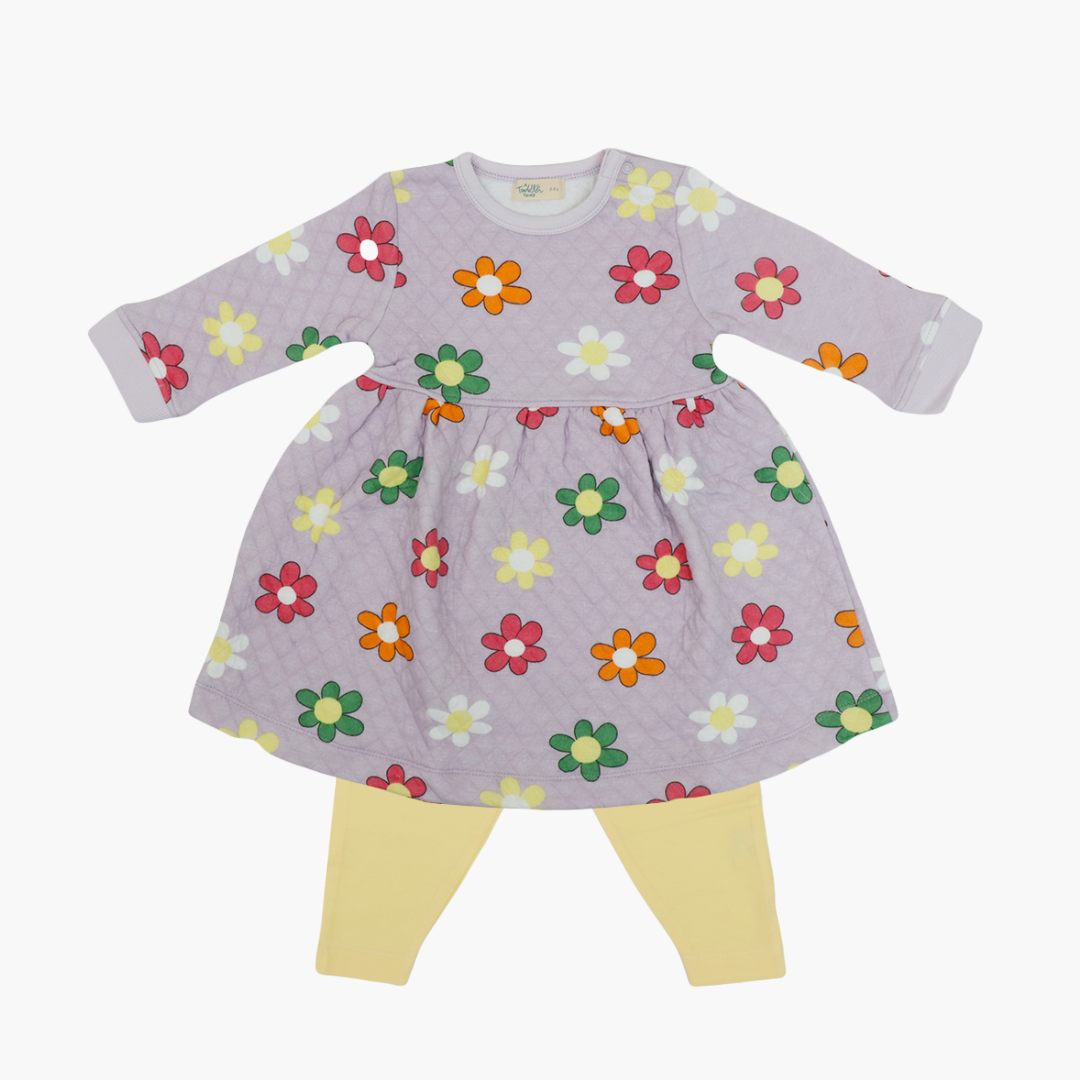 Cuddle Monster - Quilted Full sleeve Frock and pants for girls