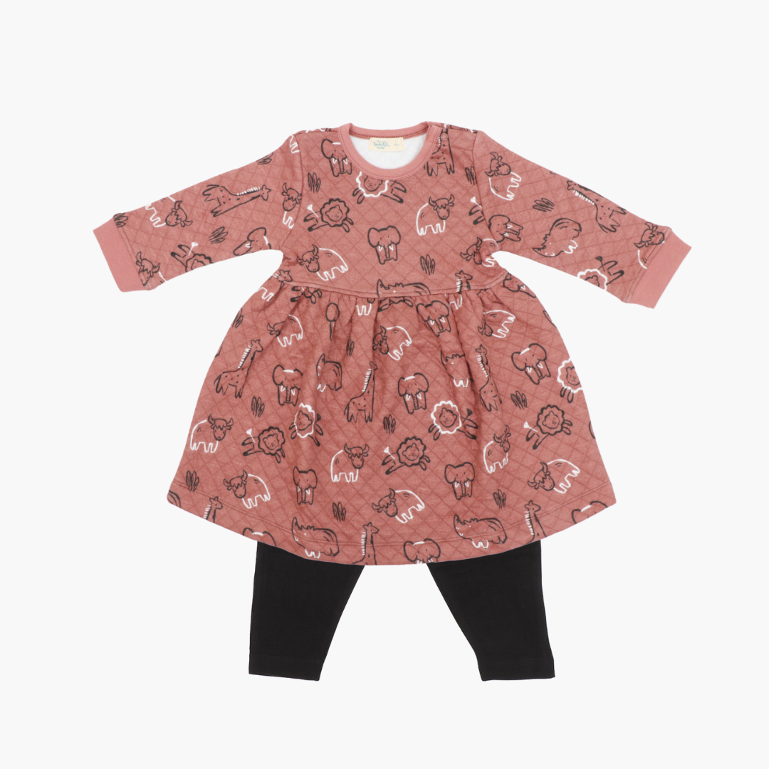 Cozy Nest - Quilted Full sleeve Frock and pants for girls