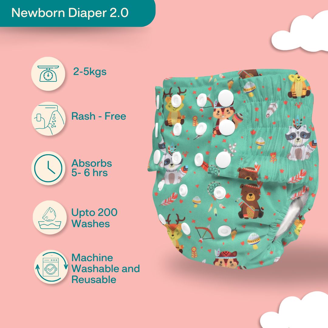 Newborn Cloth Diaper 2.0 with 1 cotton Insert (2 kg - 5 kg)