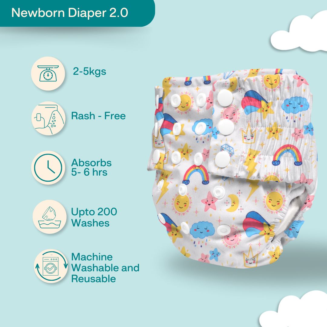 Newborn Cloth Diaper 2.0 with 1 cotton Insert (2 kg - 5 kg)