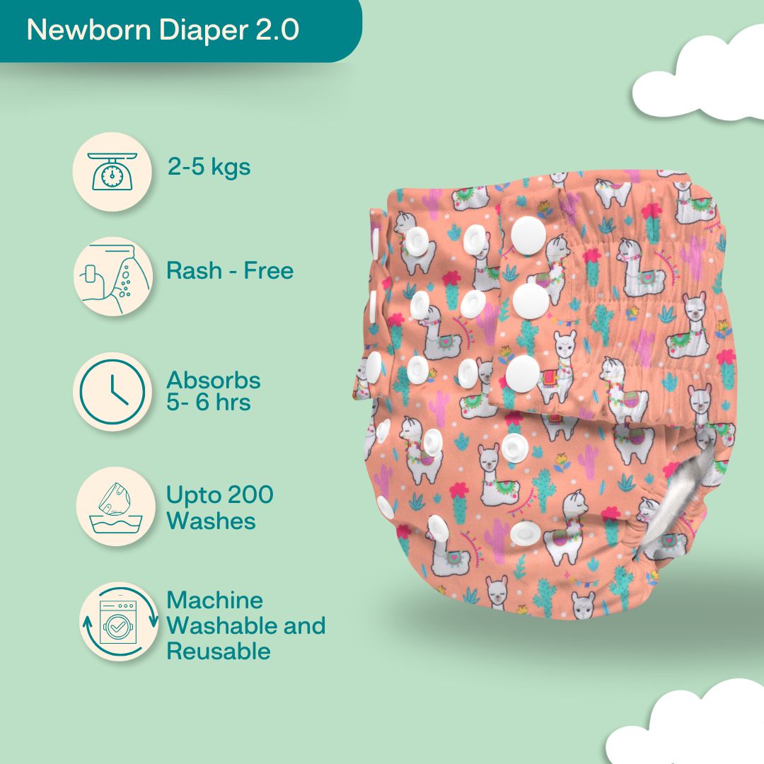 Newborn Cloth Diaper 2.0 with 1 cotton Insert (2 kg - 5 kg)