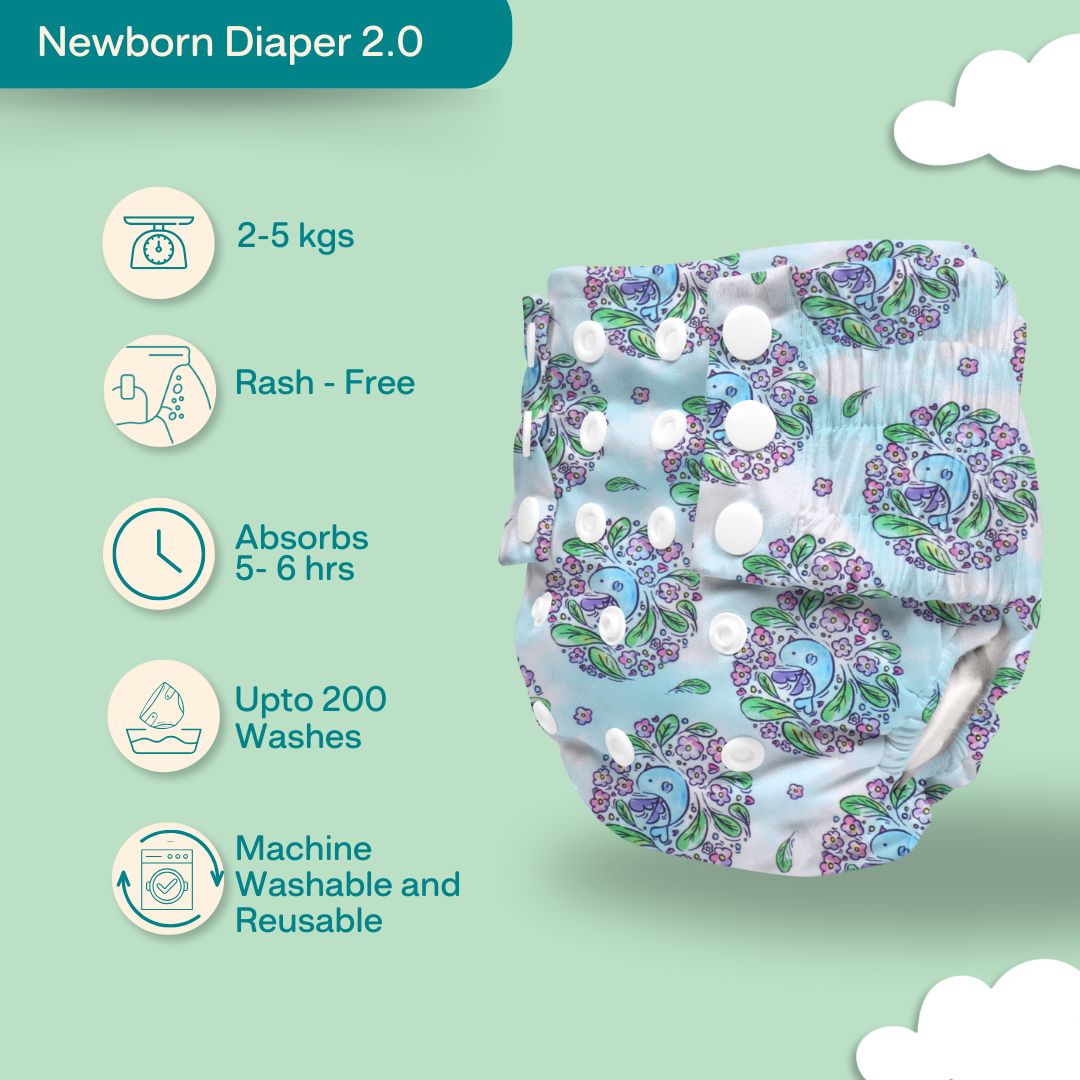 Newborn Cloth Diaper 2.0 with 1 cotton Insert (2 kg - 5 kg)