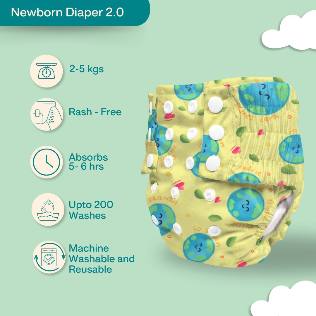 Newborn Cloth Diaper 2.0 with 1 cotton Insert (2 kg - 5 kg)