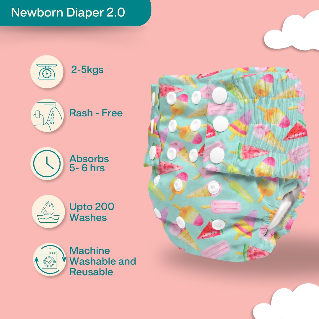 Newborn Cloth Diaper 2.0 with 1 cotton Insert (2 kg - 5 kg)