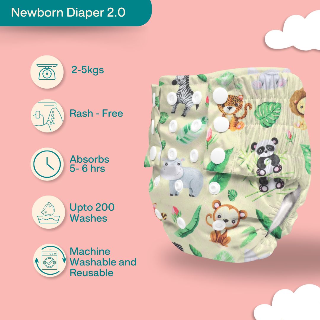 Newborn Cloth Diaper 2.0 with 1 cotton Insert (2 kg - 5 kg)