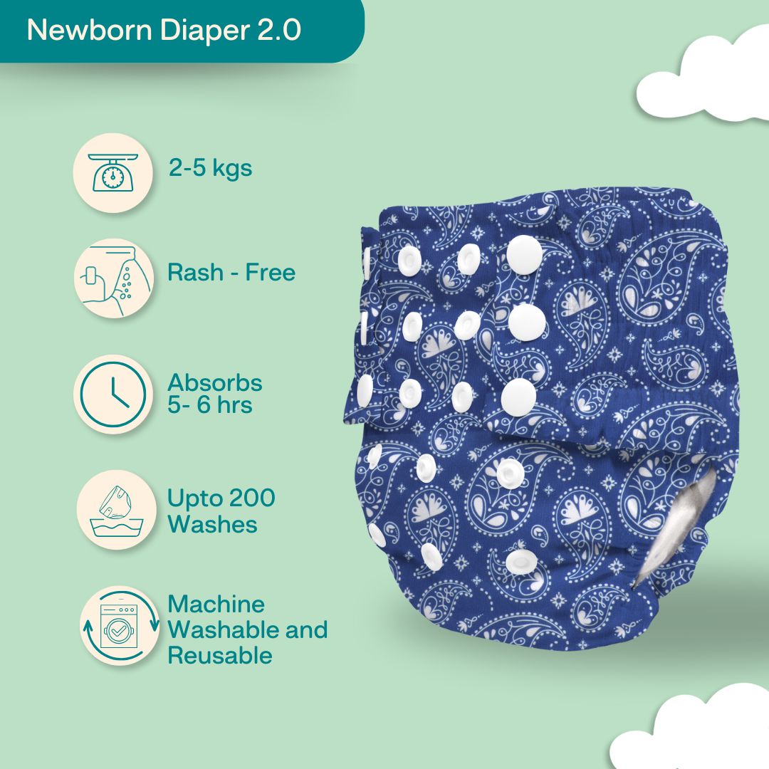 Newborn Cloth Diaper 2.0 with 1 cotton Insert (2 kg - 5 kg)