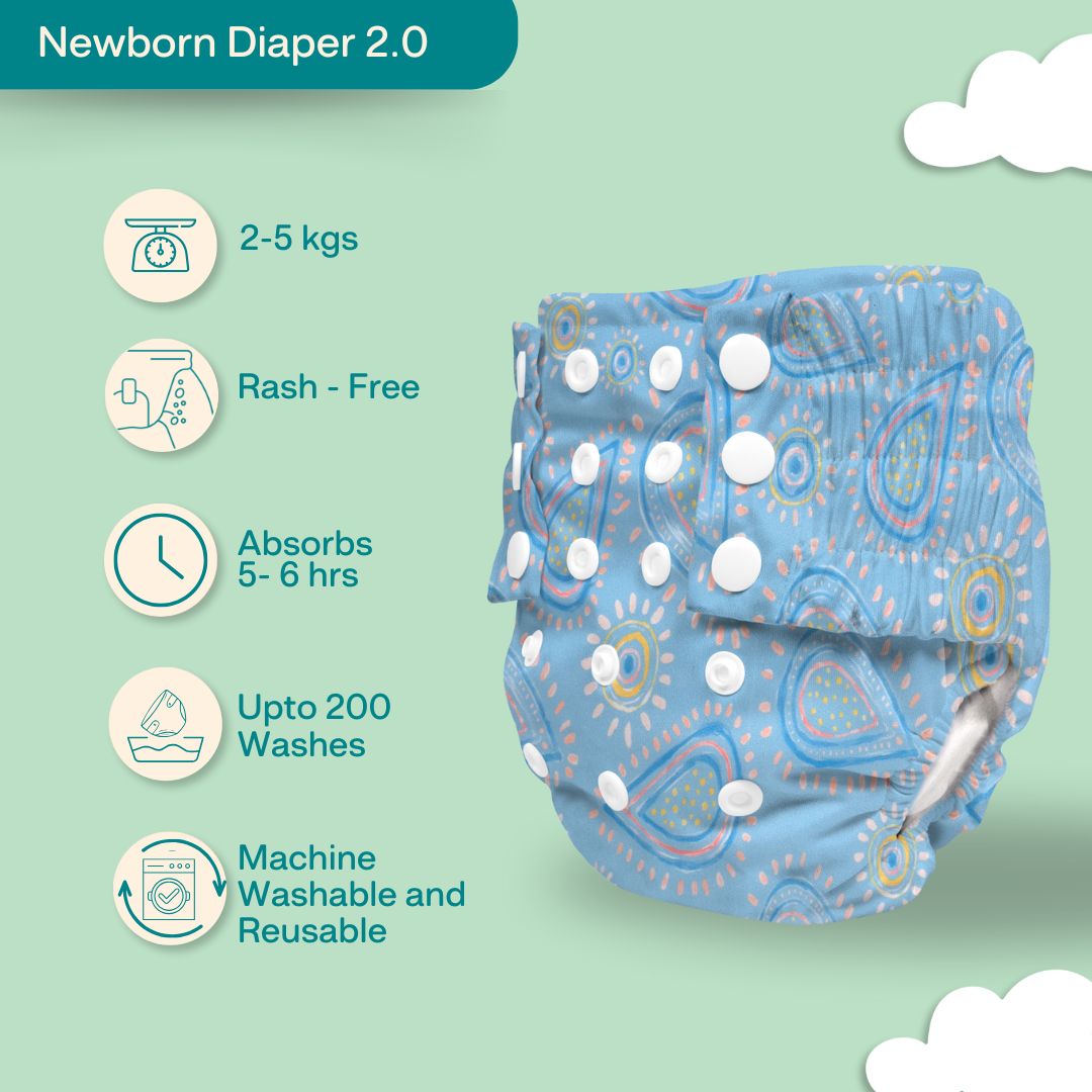 Newborn Cloth Diaper 2.0 with 1 cotton Insert (2 kg - 5 kg)