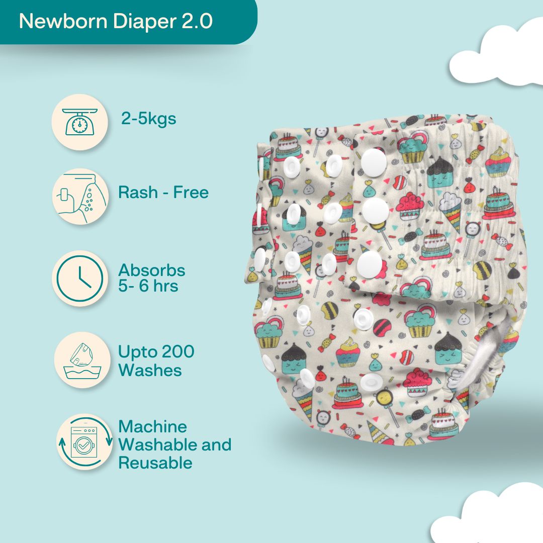 Newborn Cloth Diaper 2.0 with 1 cotton Insert (2 kg - 5 kg)