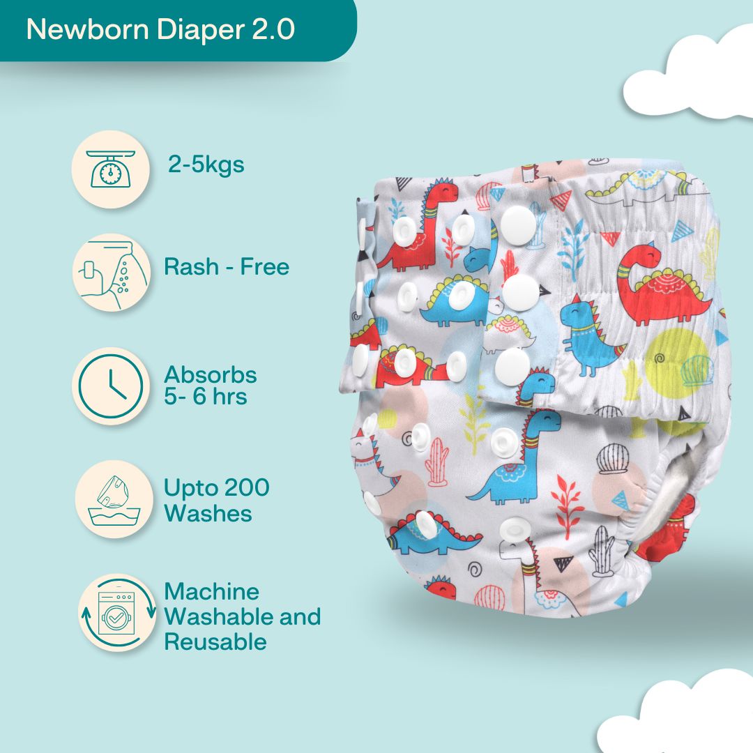 Newborn Cloth Diaper 2.0 with 1 cotton Insert (2 kg - 5 kg)