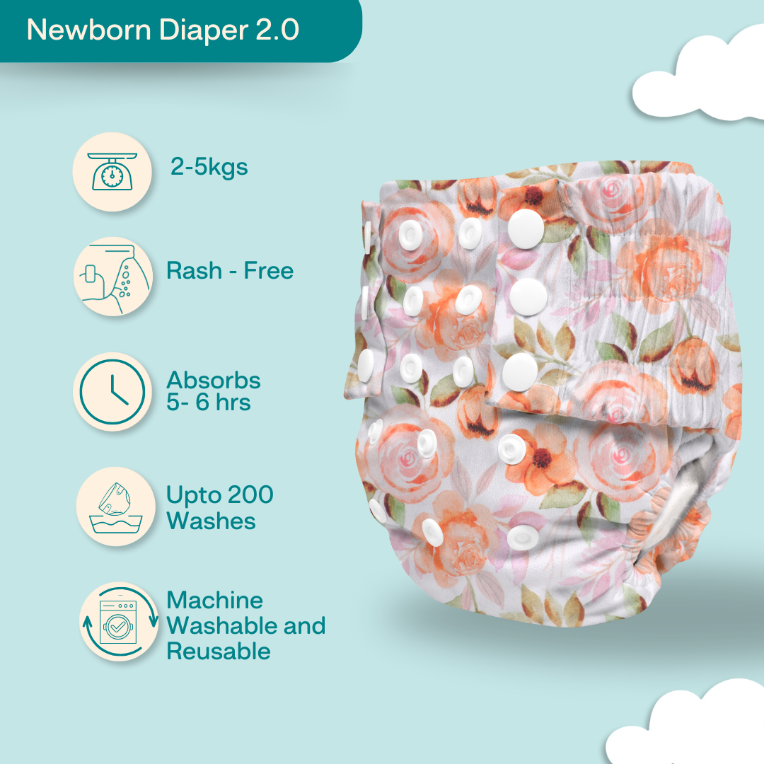 Newborn Cloth Diaper 2.0 with 1 cotton Insert (2 kg - 5 kg)