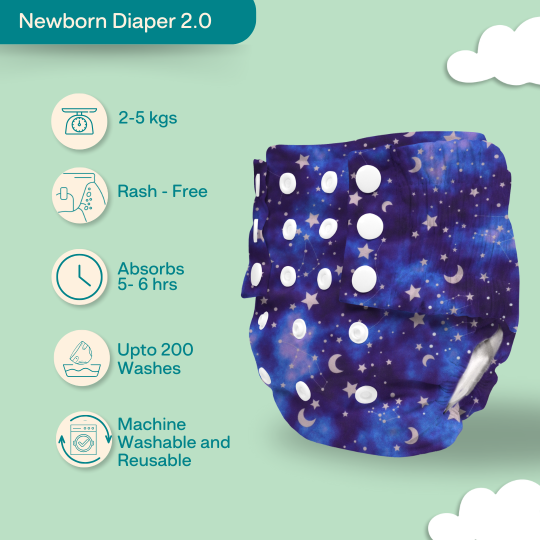 Newborn Cloth Diaper 2.0 with 1 cotton Insert (2 kg - 5 kg)