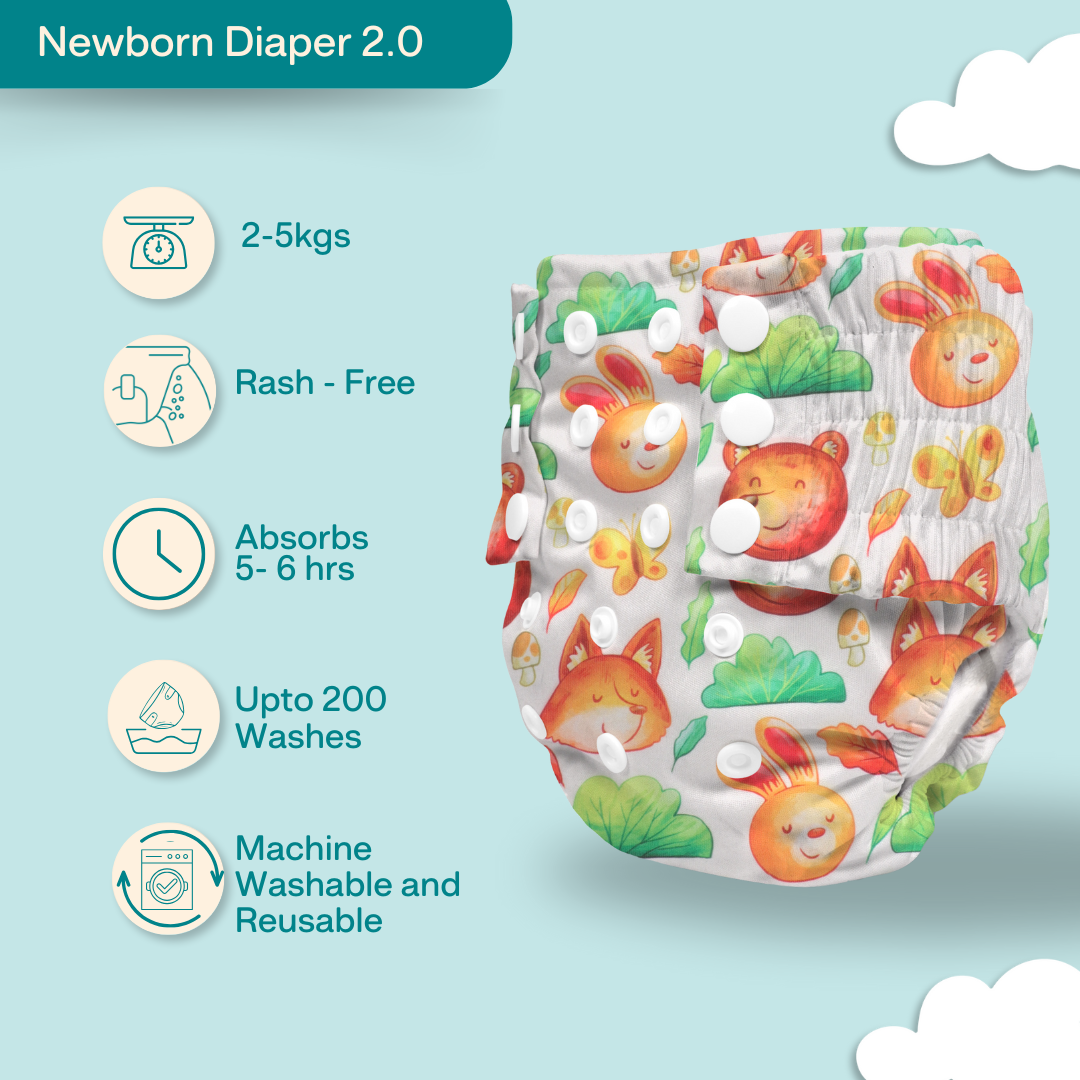 Newborn Cloth Diaper 2.0 with 1 cotton Insert (2 kg - 5 kg)