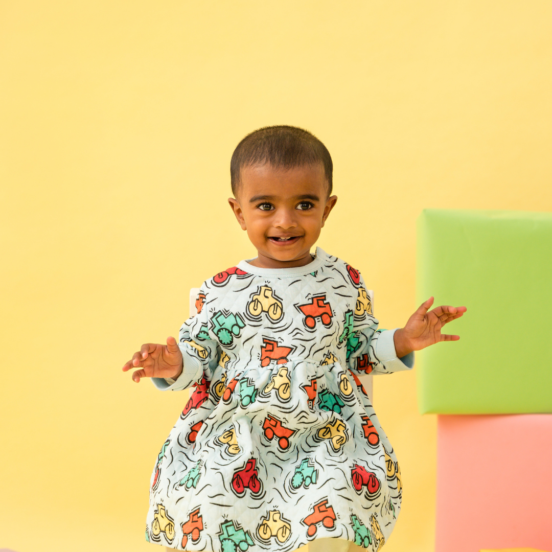 Zoom Zoom - Quilted Full sleeve Frock and pants for girls