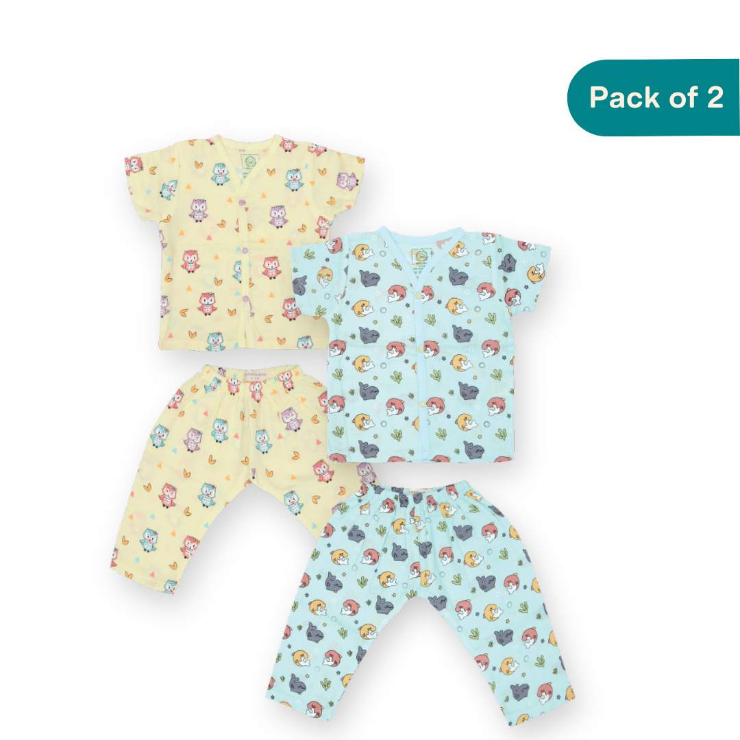 Sea Party (Pack of 2) - Muslin Sleep Suit for babies and kids (Unisex)