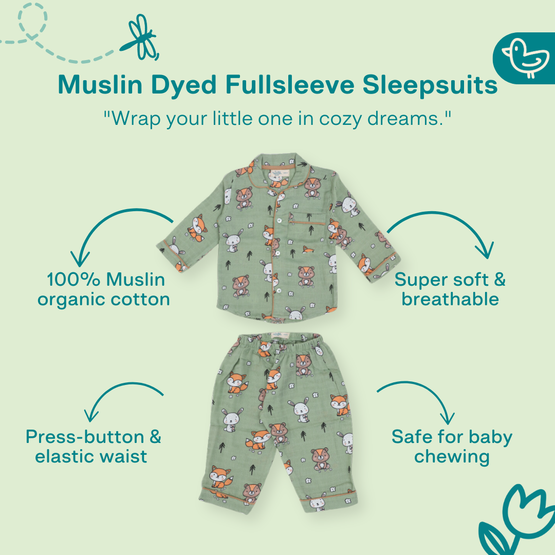 Forest Joy - Muslin Full Sleeve Sleep Suit for babies and kids (Unisex)