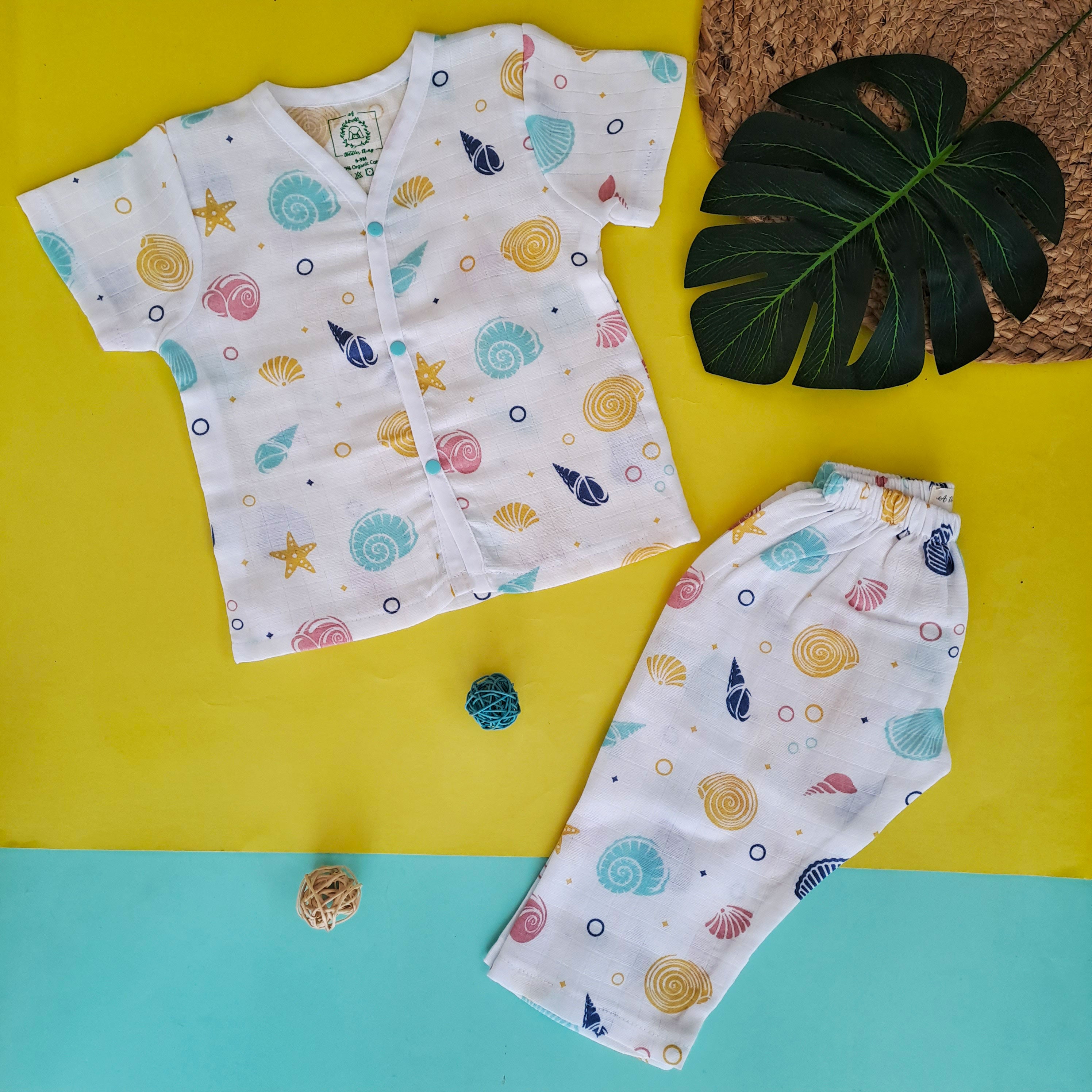 Shells & Tails (Pack of 3) - Muslin Sleep Suit for babies and kids (Unisex)