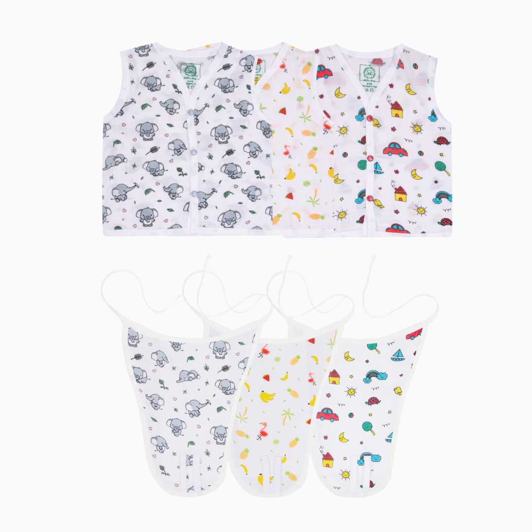 Muslin Matching Button Jablas and Nappies (3 Jablas & 3 Nappies) Pack of 6 Special Edition