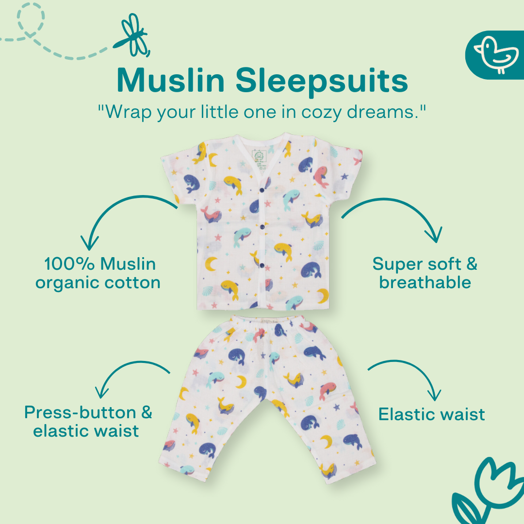 Whale Star - Muslin Sleep Suit for babies and kids (Unisex)