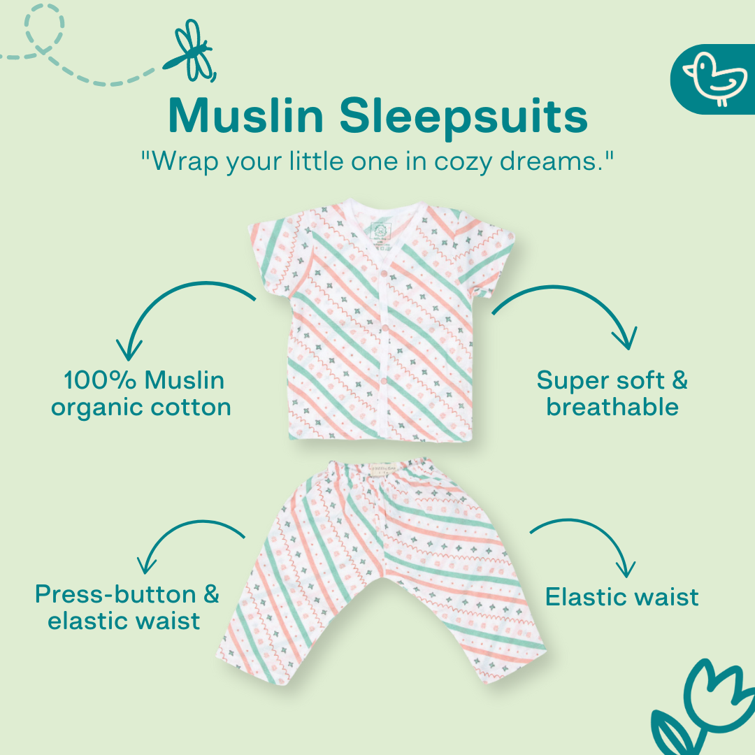 Wood Stripes - Muslin Sleep Suit for babies and kids (Unisex)