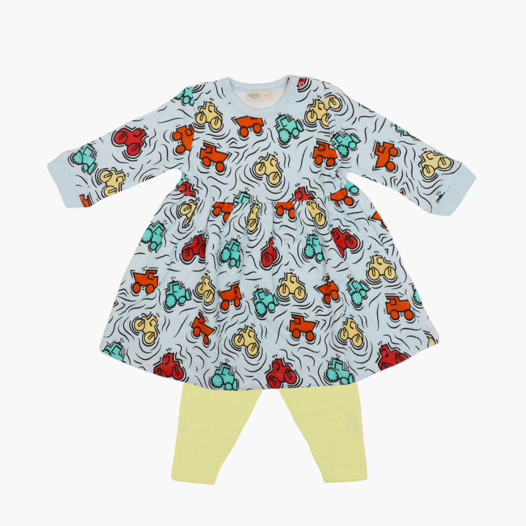 Cuddle Monster - Quilted Full sleeve Frock and pants for girls