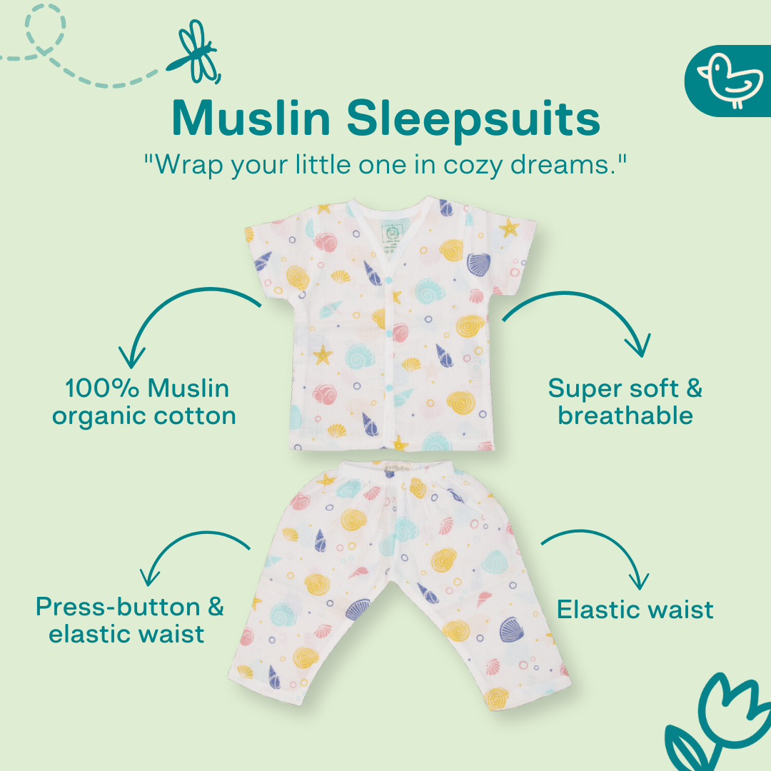 Sea Shell - Muslin Sleep Suit for babies and kids (Unisex)