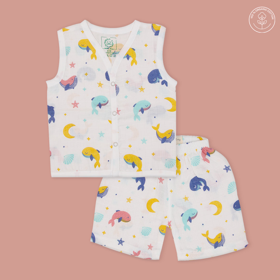 Whale Star - Muslin Jabla and Shorts for Babies and Toddlers